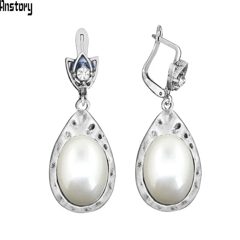 Simulated Pearl Винтажные овальные розовые кварцевые нефритовые серьги для женщин, античные посеребренные серьги в форме капли воды, модное ювелирное изделие TE531 - Окраска металла: Simulated Pearl
