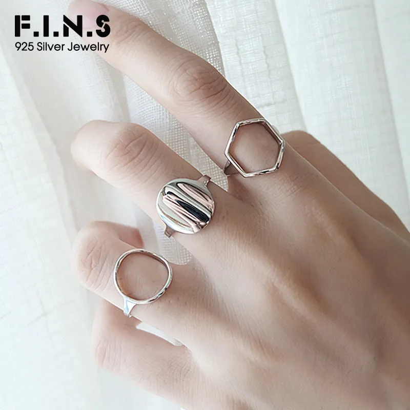 F.I.N.S 925 Серебряное геометрическое круглое шестигранное кольцо на палец