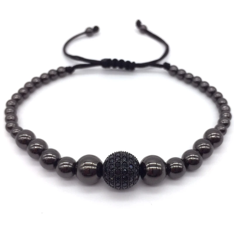 NAIQUBE New Charm Ball Bracelets& Bangles Braiding Macrame Men Bracelets Pave Black CZ Ball Connector Jewelry