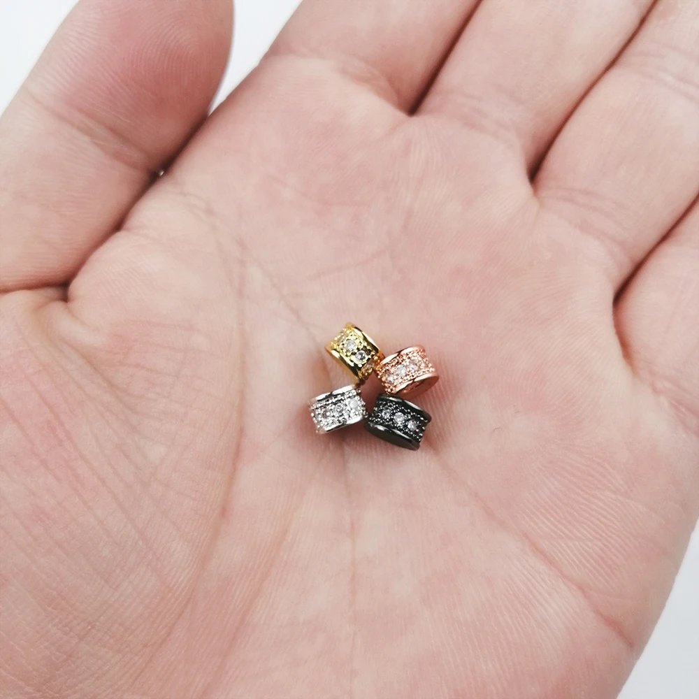 

WLYeeS 4pcs White zircon flat Round cylinder Copper Spacer beads 6mm Pave CZ Metal Charm Loose beads Jewelry bracelet making DIY