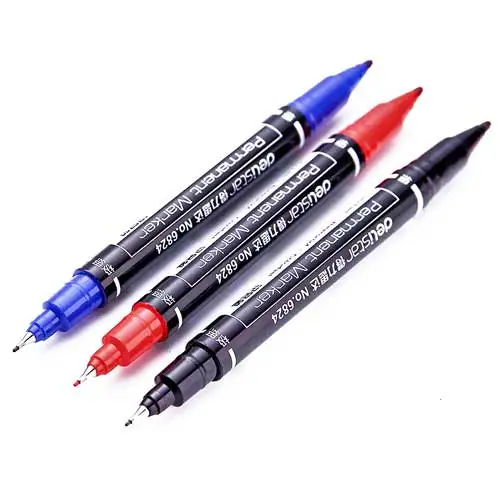 3 pcs mixing 3 шт./компл. Twin Tip Перманентный маркер черный/синий/красный Водонепроницаемый Классическая приковывающая взгляд ручка-маркер для школьные канцелярские принадлежности Канцтовары для студентов - Цвет: 3 pcs mixing