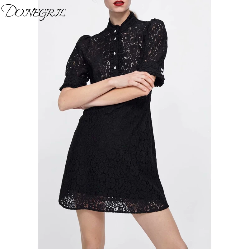 2019 весеннее и летнее Новое Европейское ювелирное кружевное платье с пуговицами