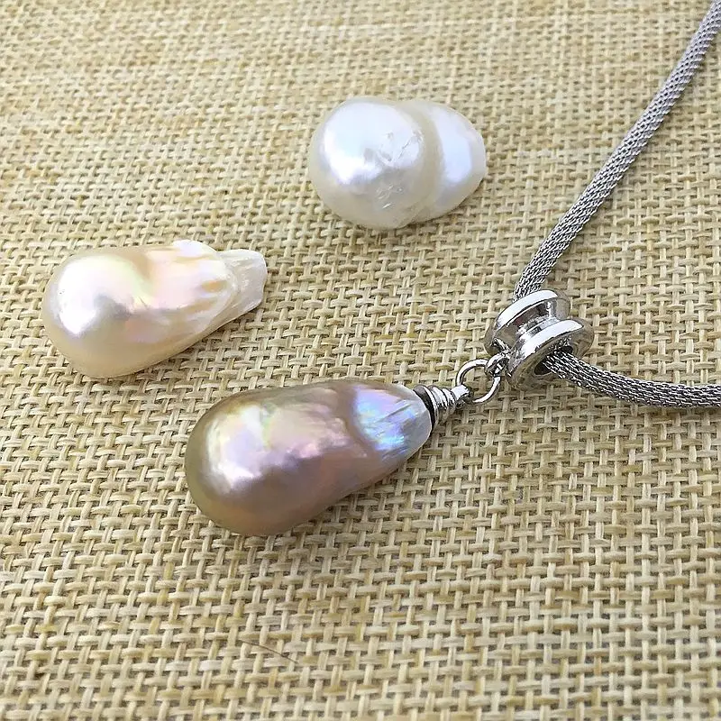 hot wheel modeling baroque keishi pearl pendant necklace nucleated flameball shape Durable adjust chain 925 sterling lovely