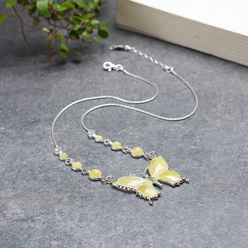 JIUDUO натуральный Прибалтики Янтарь из воска Женское Ожерелье Подвеска Серебро 925