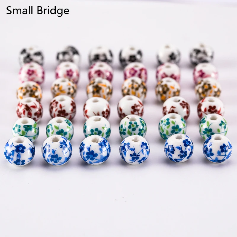 10 мм Очаровательные Круглые цветочные керамические бусины для женского браслета