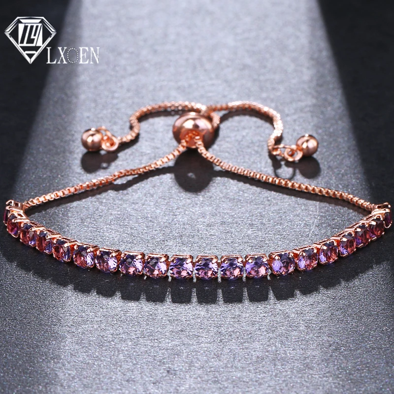 

LXOEN Brand Simple Bezel Setting Tiny Cubic Zirconia CZ Zircon Crystal Adjustable Bolo Bracelets for Women Gift Party