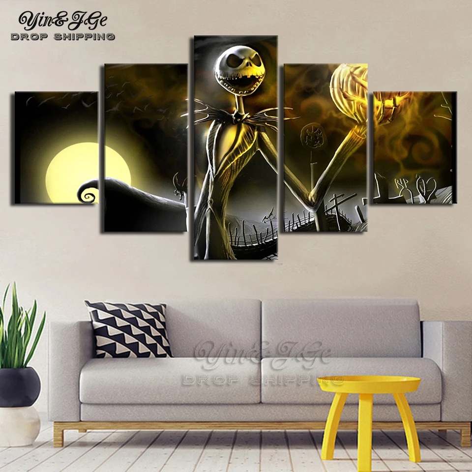 Home Decor Wall Canvas Painting 5 Pieces Nightmare Before Christmas Poster HD Prints For Kids Room Modular Picture Frame Artwork | Дом и сад