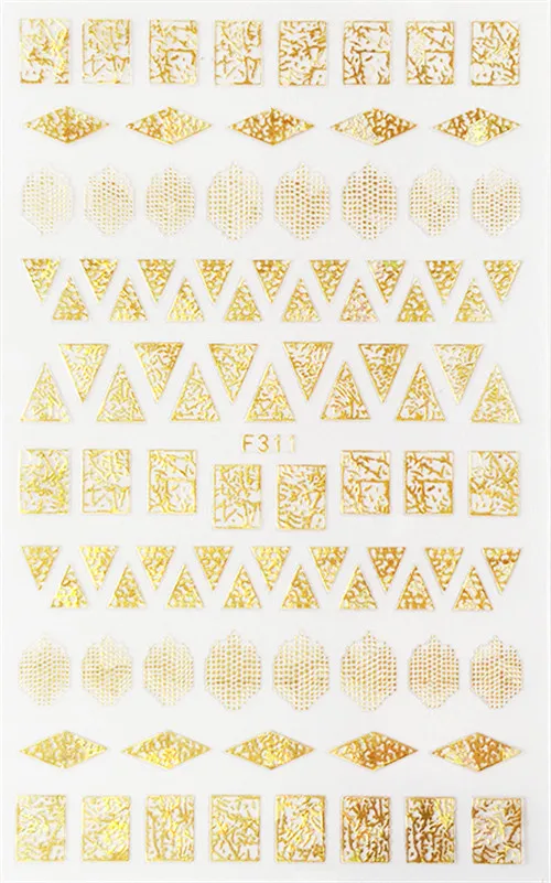 F311 Gold 1 лист Треугольники конструкции 3d ногтей наклейки золотого и серебряного цвета для крепления на гвоздях и искусство передачи Стикеры смешанные наклейки очарование украшения для ногтей, LAF305-312 - Цвет: F311 Gold