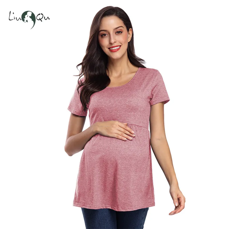 Женский топ с круглым вырезом и баской блузки Одежда для беременных Футболка