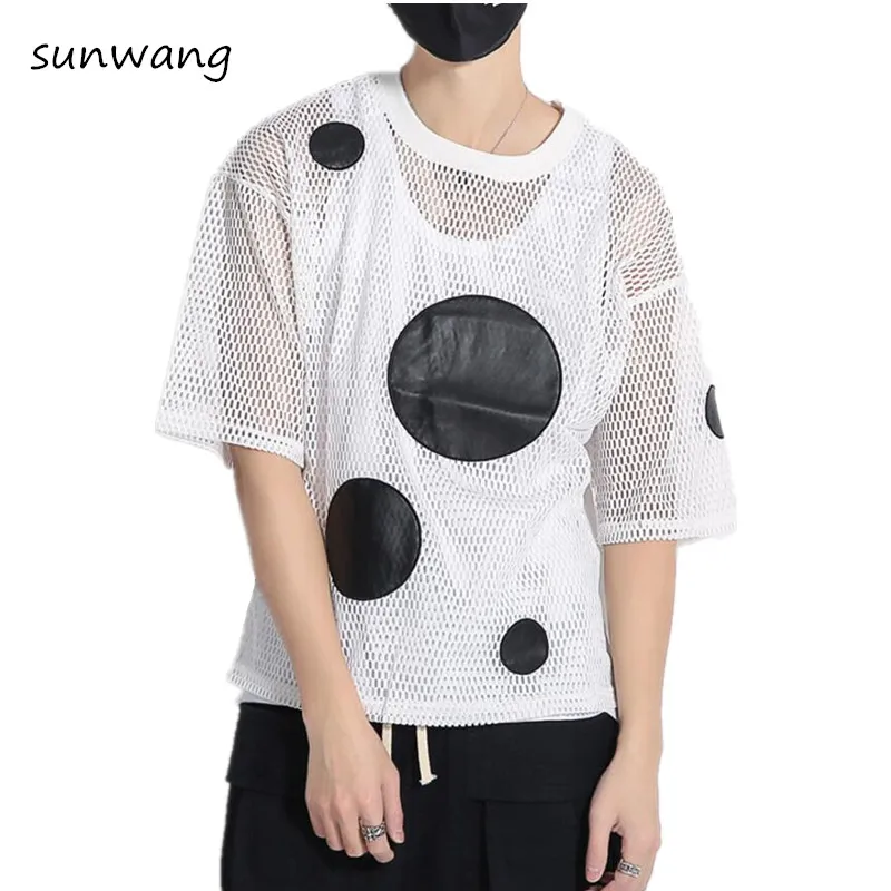 Мужская футболка в горошек с коротким рукавом стильная сеточку графическим