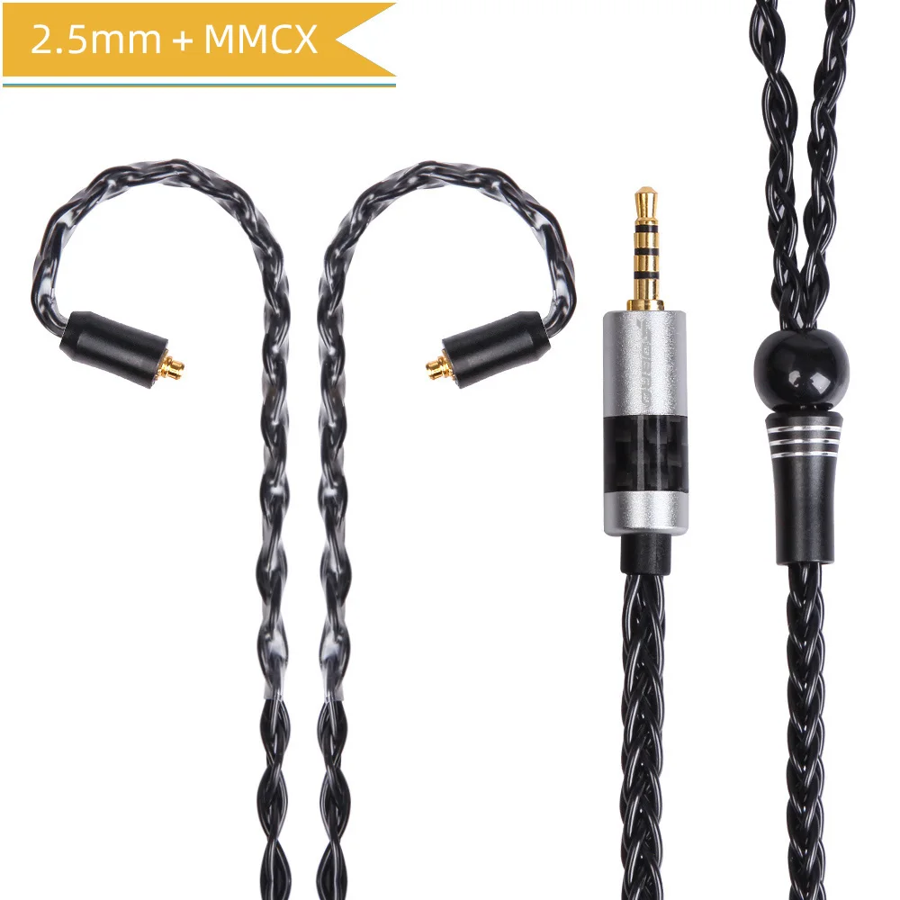 black 2.5mm MMCX FDBRO MMCX 2Pin 0,78 мм A2DC 8core с серебряным покрытием кабель наушников 2,5/3,5/4,4 мм наушники с уравновешенным якорем кабель для SE846 SE535 H2 H3 ue900 - Цвет: black 2.5mm MMCX