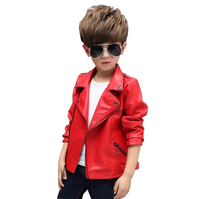 kids clothing spring autumn coat 2019 new 2-12 y girl boy super cool red black jacket street style children's leather | Детская