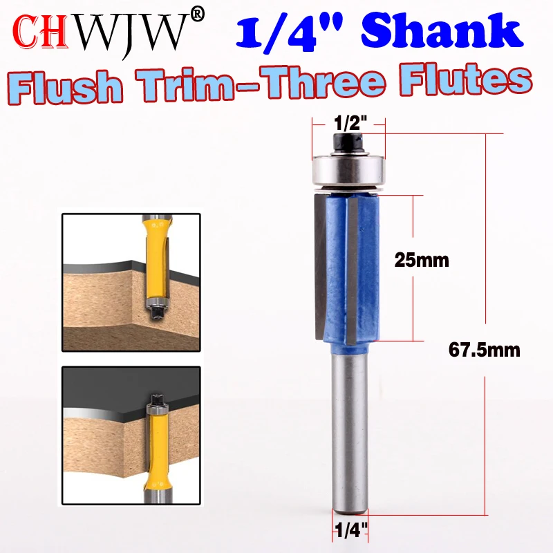 1 шт. 1/4 &quotхвостовик 3 флейты фрезы концевой подшипник 1/2&quot W X &quotH
