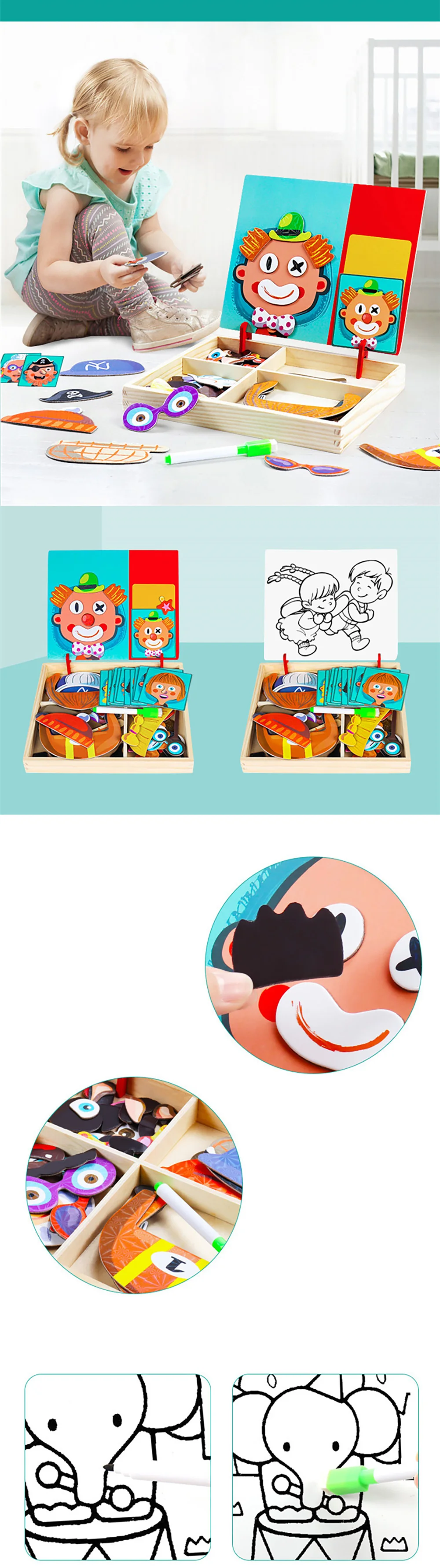 Educational Wooden Magnetic Toys Children 3D Puzzle Figure /Animals/Vehicle Drawing Board Learning Wood Toys For Kids Toys Gifts