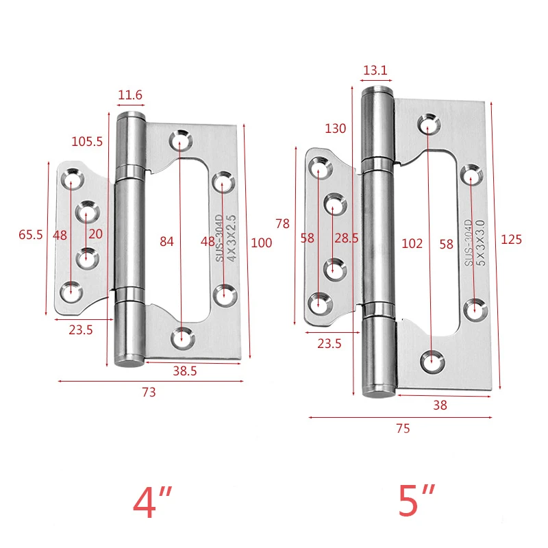 Wooden Door Thickened 304 Stainless Steel Mother Hinges Furniture Hardware Free Slotted Mute 4&quot 5 Inch Hinge 2 Pcs (1 Pair) |