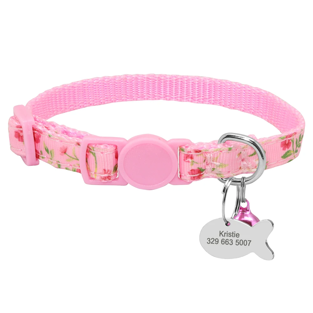 Розовый Personalized Cat ID Tag Collar Quick Release Pet Puppy Kitten Collars With Bell Safety Adjustable For Small Dogs Cats Pets Pink - Цвет: Розовый