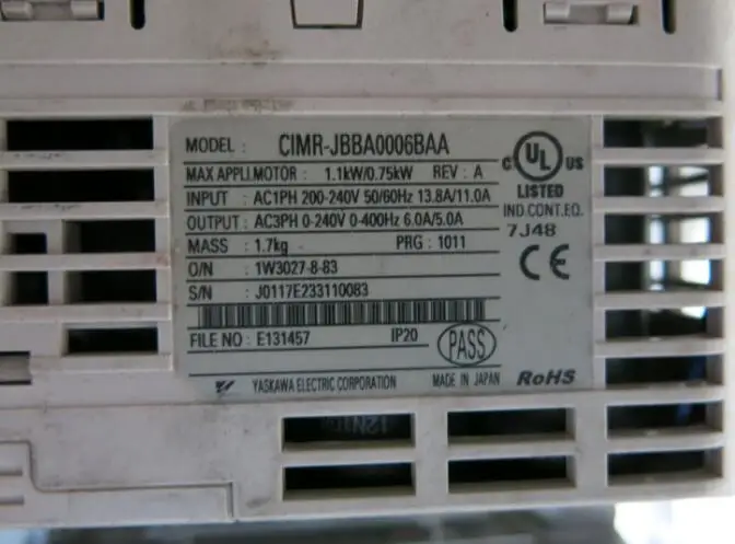 

Inverter CIMR-JBBA0006BAA 220V 0.75KW/1.1KW , Used one , 90% appearance new , 3 months warranty , fastly shipping