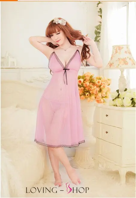 sexy v-neck transparent gauze gown two-piece outfit | Тематическая одежда и униформа