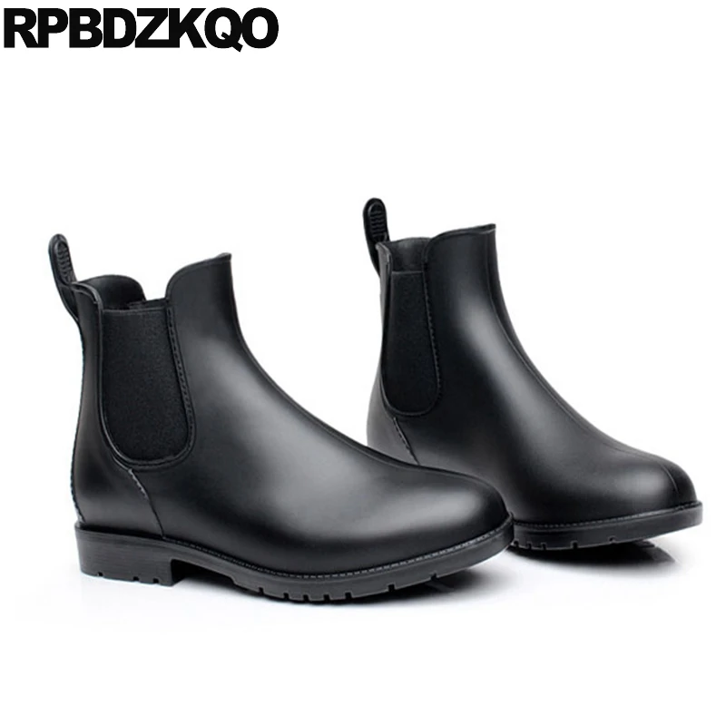 Pvc Chelsea Rain Casual Women Ankle Boots 2021 Round Toe Shoes Flat Platform Winter Waterproof Fur Black Big Size Booties 10 | Обувь