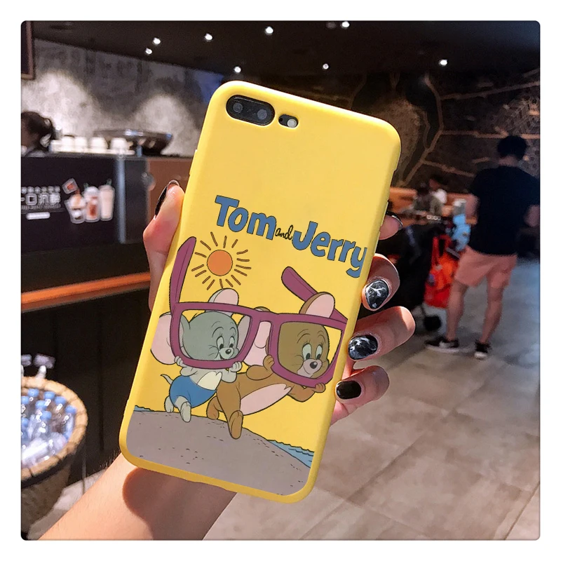 Fashion cartoon TOM AND JERRY Candy Color TPU Case phone For iphoneX 7 8 XS XR XSMAX Red Yellow purple Cover |