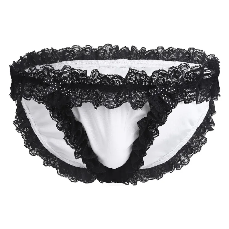 Inlzdz Мужское нижнее белье Sissy Maid цветочные кружева мягкое бикини g string Gays трусы