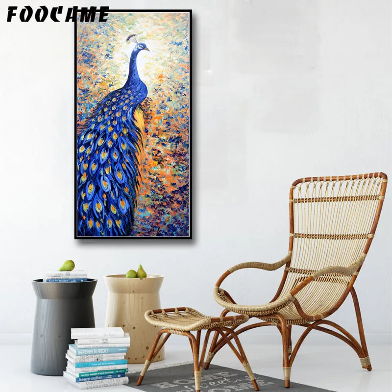 FOOCAME Animal Blue Peacock Artwork Posters and Prints Art Canvas Painting Modern Home Decor Wall Pictures For Living Room | Дом и сад