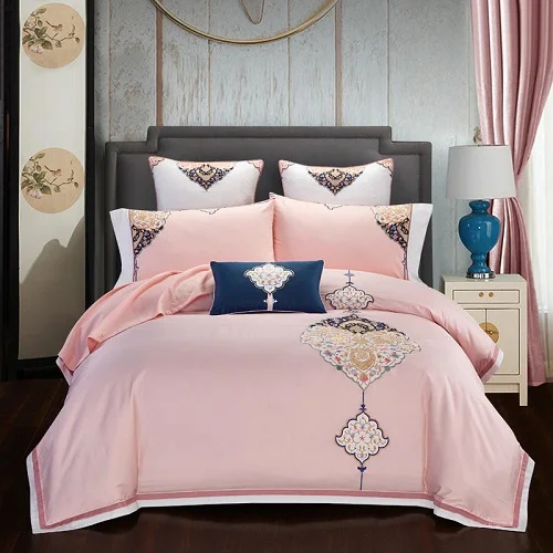 Bedding set 2 Роскошный Египетский хлопковый классический Комплект постельного белья queen King size шикарный комплект постельного белья с вышивкой Комплект постельного белья наволочка parrure de lit - Цвет: Bedding set 2