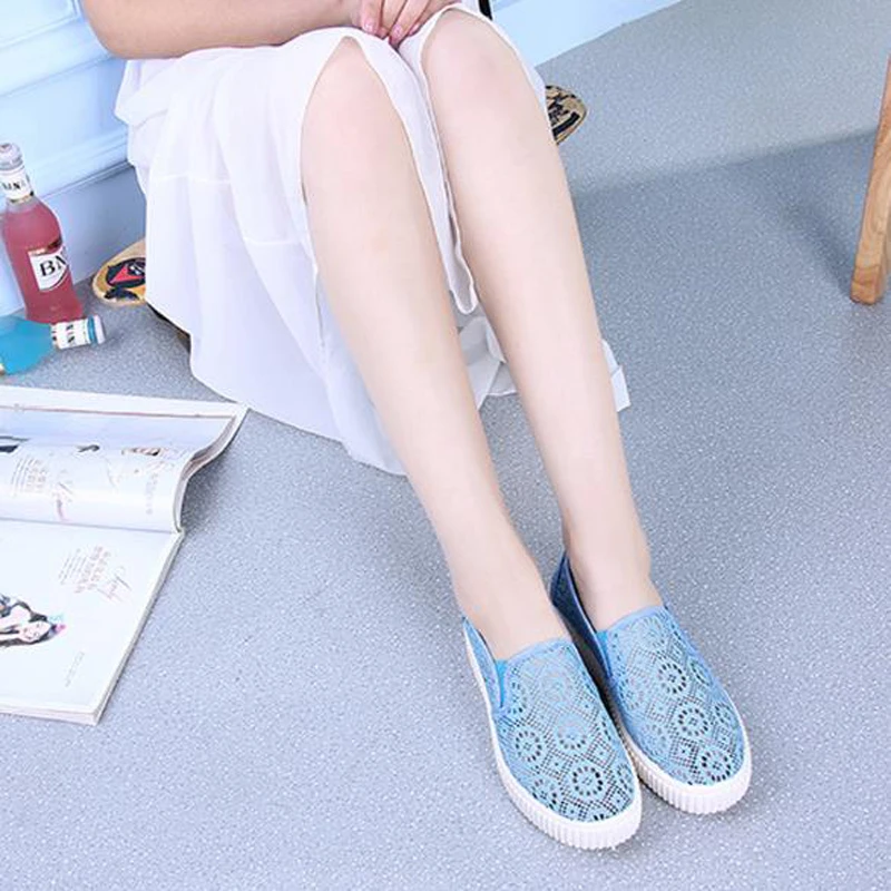 Summer new women's shoes hollow breathable casual flat fashion simple pure color web rubber sneakers | Обувь