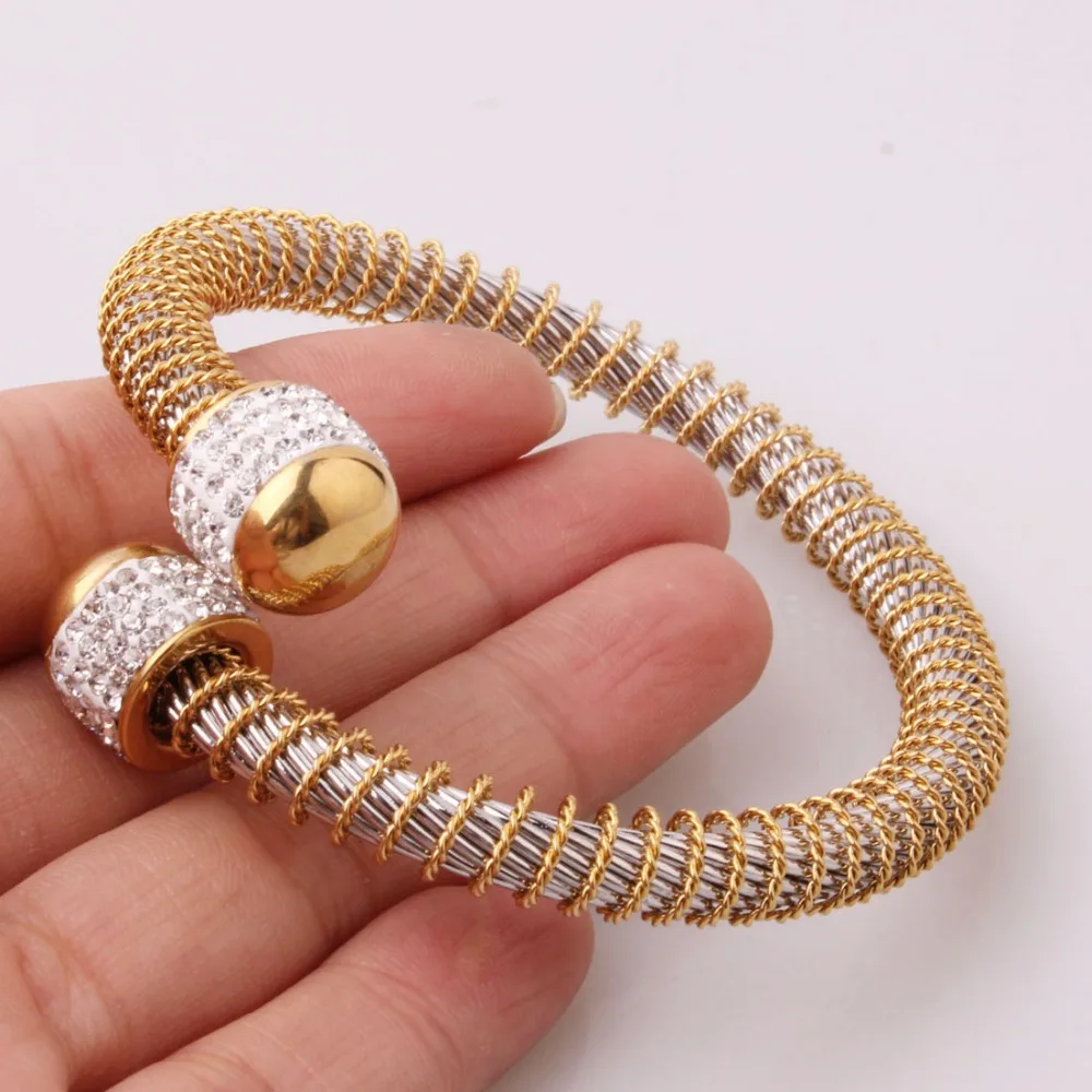 Fashion Rhinestion 316L Stainless Steel Silver Or Gold Wire Twisted Chain Open End Cuff Bangle Mens Womens Bracelet 45G | Украшения и