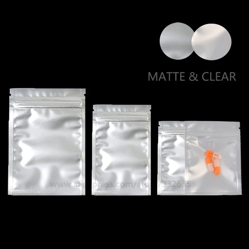 Матовые серебряные мешочки с одной стороны прозрачный замок на молнии фольга