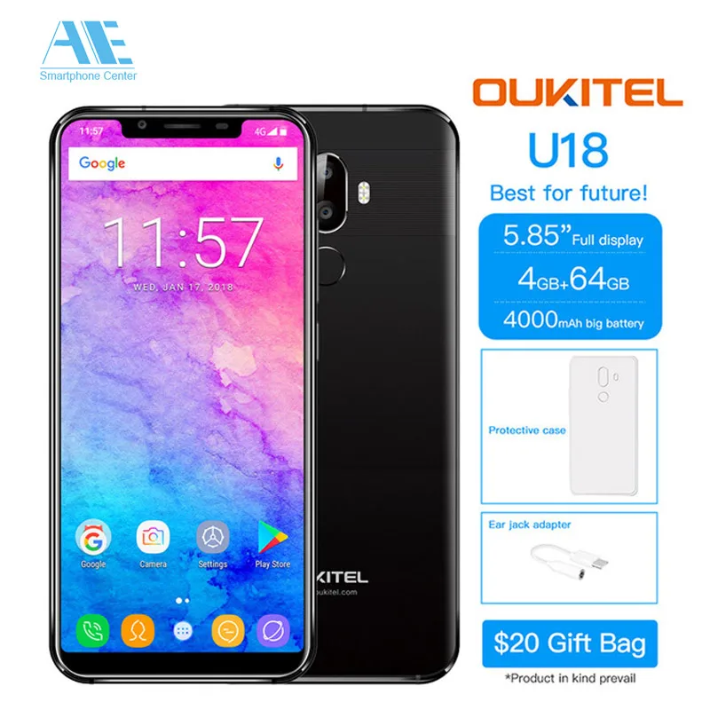 Oukitel U18 5 85 дюймов MTK6750T Восьмиядерный 4 Гб 64 Android7.0 Smartphone3 камера 4000 мАч