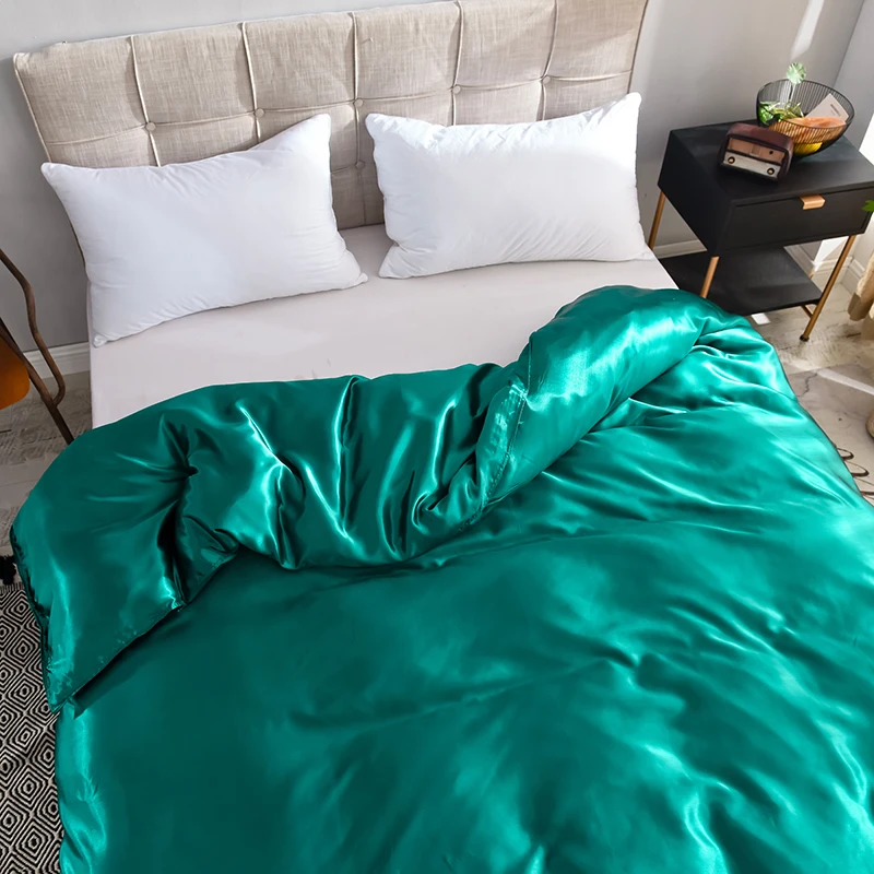 Liv-Esthete Luxury Satin Silk Green Bedding Sets Silky 1pcs Duvet Cover Set Bed Set Single Double Queen King Quilt Cover