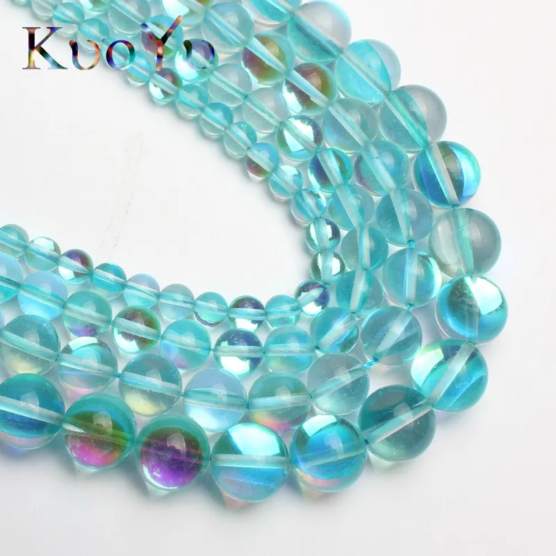 Натуральный Синий Блестящий Кристалл Лунный камень Гладкий Круглый бисер 6 8 10 12