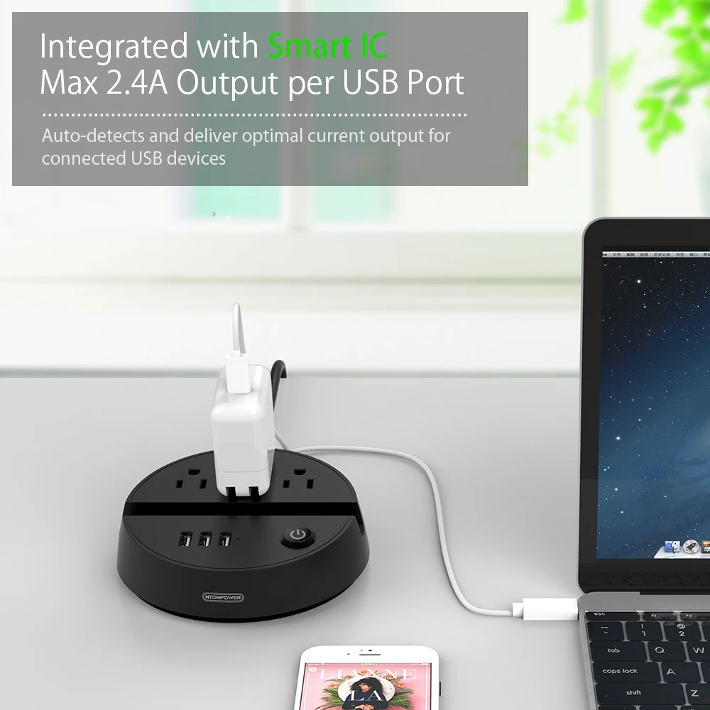 NTONPOWER ODY Портативный USB дорожный удлинитель US электрическая розетка 3 розетки переменного тока 3 порта usb для зарядки с держателем для телефона