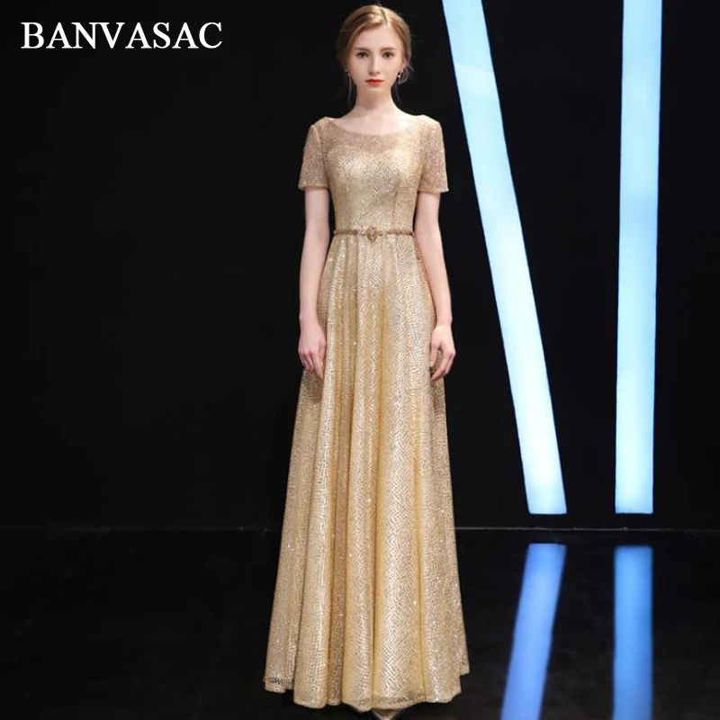 BANVASAC 2018 г. Длинные вечерние платья трапециевидной формы с круглым вырезом