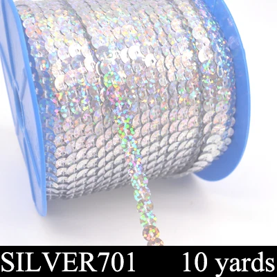 silver701 10yds Новые 10 ярдов 6 мм ПЭТ круглые плоские лазерные золоченые пайетки для рукоделия для шитья на ткани аксессуары Отделка пайетками Скрапбукинг сделай сам - Цвет: silver701 10yds