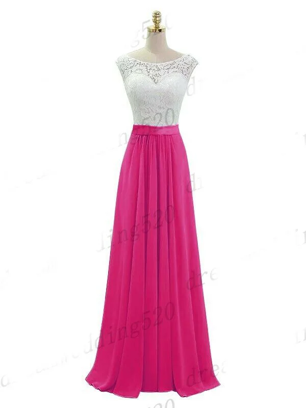 Hot Pink ТРАПЕЦИЕВИДНОЕ шифоновое кружевное элегантное Недорогое Платье подружки невесты с открытыми плечами Свадебные Вечерние платья robe de soiree на шнуровке - Color: Hot Pink