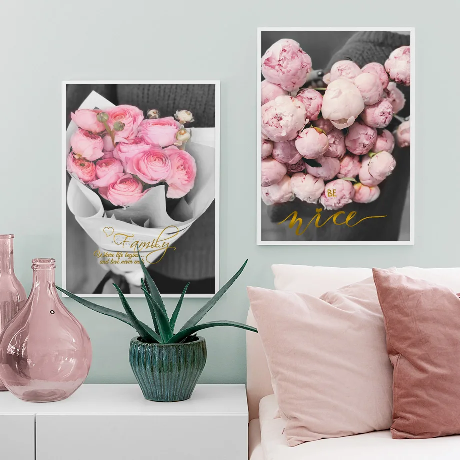 Gohipang розовая Роза девушка любовь цитаты настенная живопись на холсте