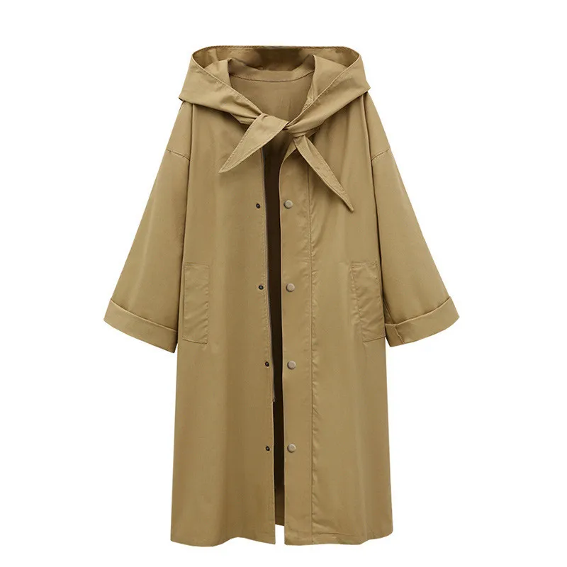 Long Hooded Trench Coat Women 2017 Autumn Winter Fashion Windbreaker Solid Color Casual Female Windbreakers Khaki Overcoat | Женская