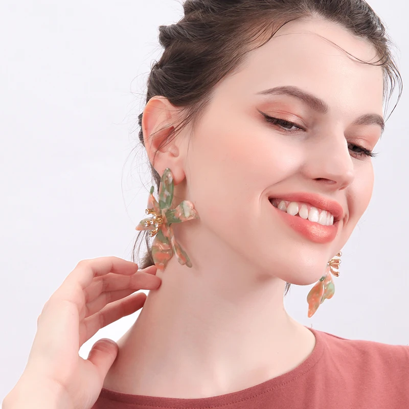 BALANBIU Unique Undertint Resin Flowers Drop Earrings For Women Party Crystal Ornament 2019 Newest Fashion Jewelry Accessories | Украшения