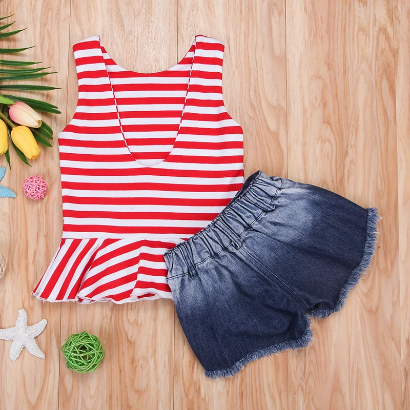 2 шт. детский джинсовый комплект из жилета и рваных шортов|children set|kids girl clothesfashion