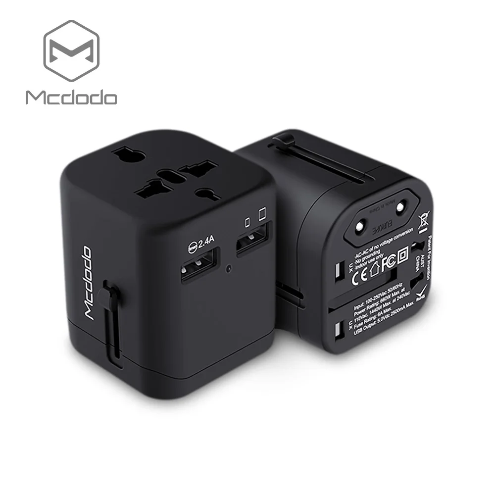 Адаптер питания Mcdodo для путешествий с двумя USB зарядными устройствами 2 4 А