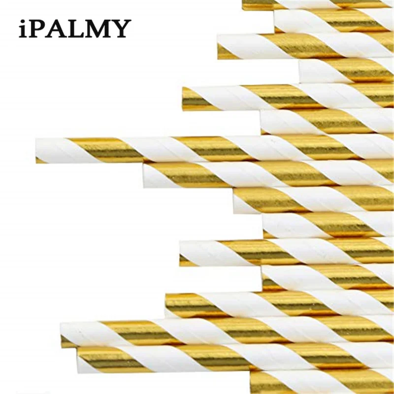Ipalmay 200 шт. экологически чистые биоразлагаемые полосатые соломинки фольга из