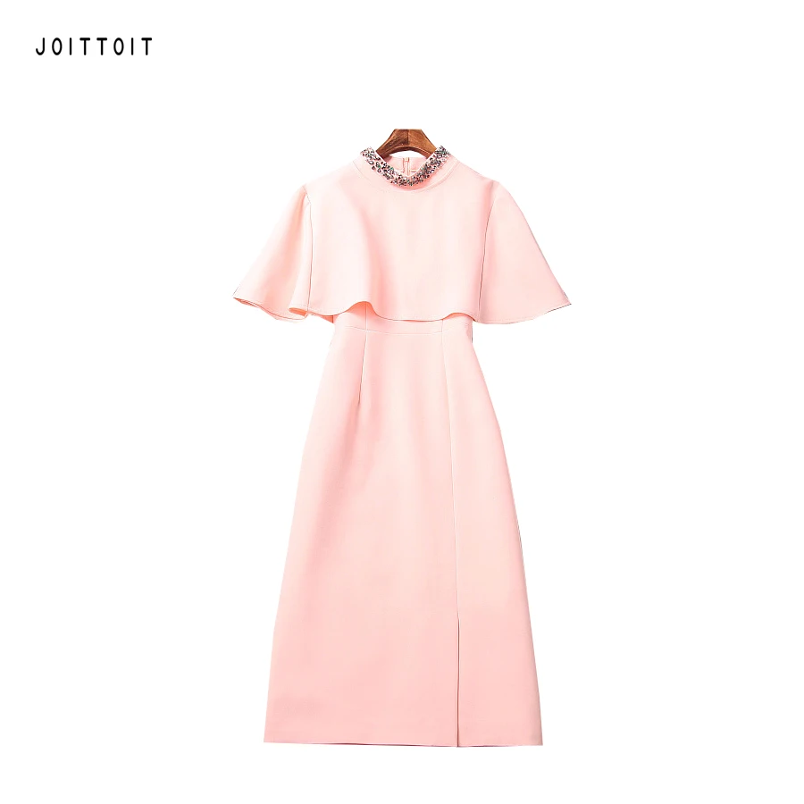 Women Party Pencil Dress Office Ladies Beading Stand Collar Red Pink Black Short Sleeve Sexy Split Slim Ruffles | Женская одежда