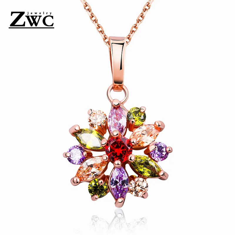 

ZWC Euramerican Fashion Shine Crystal Necklace Pendant Necklace for Woman Girl Party Wedding Elegant Clavicle Necklace Jewelry