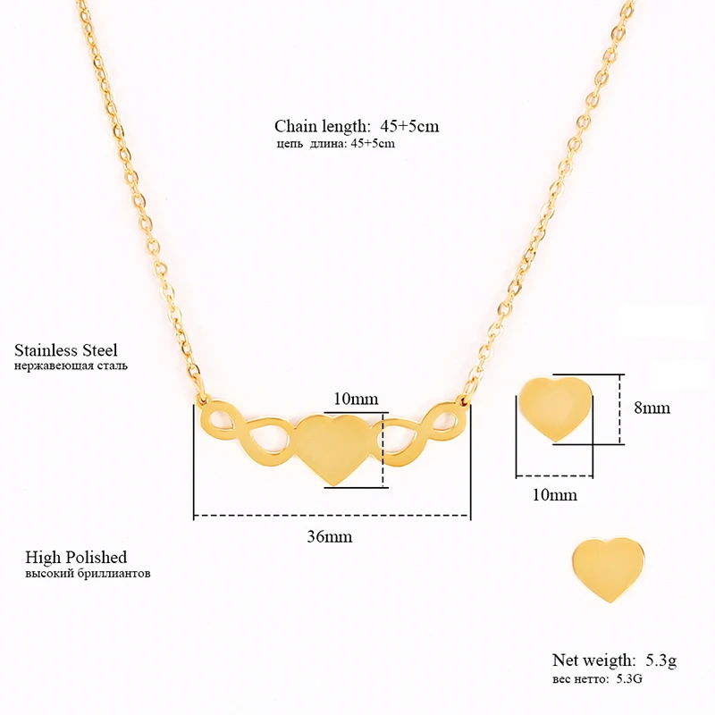 Romantic Heart Design Jewelry Set For Women Wedding Bridal Accessory Stainless Steel Necklace Earrings Chrismas Gift | Украшения и
