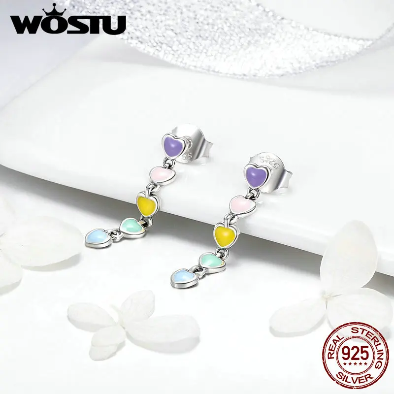 Женские Разноцветные серьги капли WOSTU из настоящего серебра 925 пробы с радужным