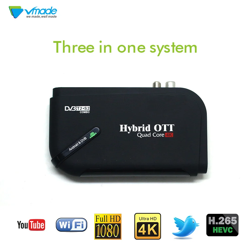 Vmade новейший Android & DVB T2 + S2 комбо ТВ приемник Amlogic S905D 1 ГБ 8 H.265 MPEG 1/2/4 смарт медиа