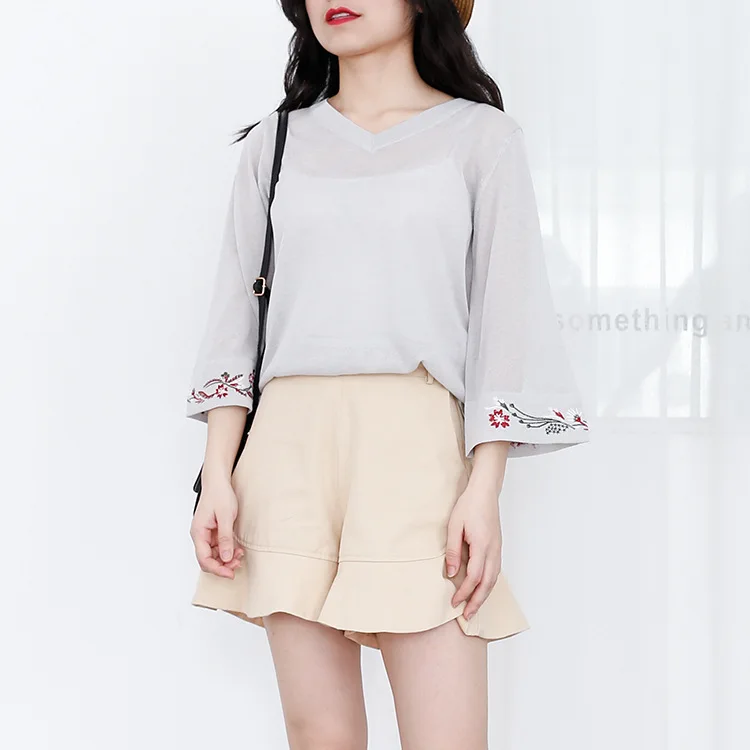 

Blusas De Inverno Feminina Cotton New Special Offer Feminino 2018 Summer V Ice Pullover Thin Embroidery Sleeve Jacket