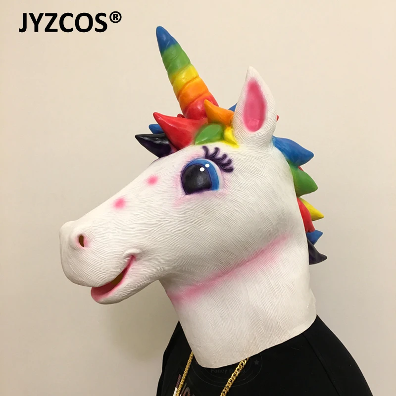 JYZCOS Радуга Лошадь Единорог Маска Полное Лицо Латексная Маска шлем костюм на Хэллоуин Рождественская вечеринка косплей реквизит